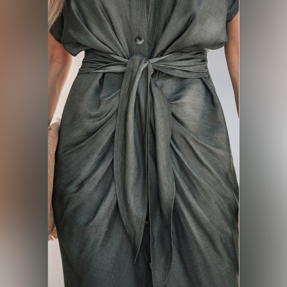 NWT Cupshe Smoke Gray Knotted Sash Shirt Dress XL - Picture 4 of 6
